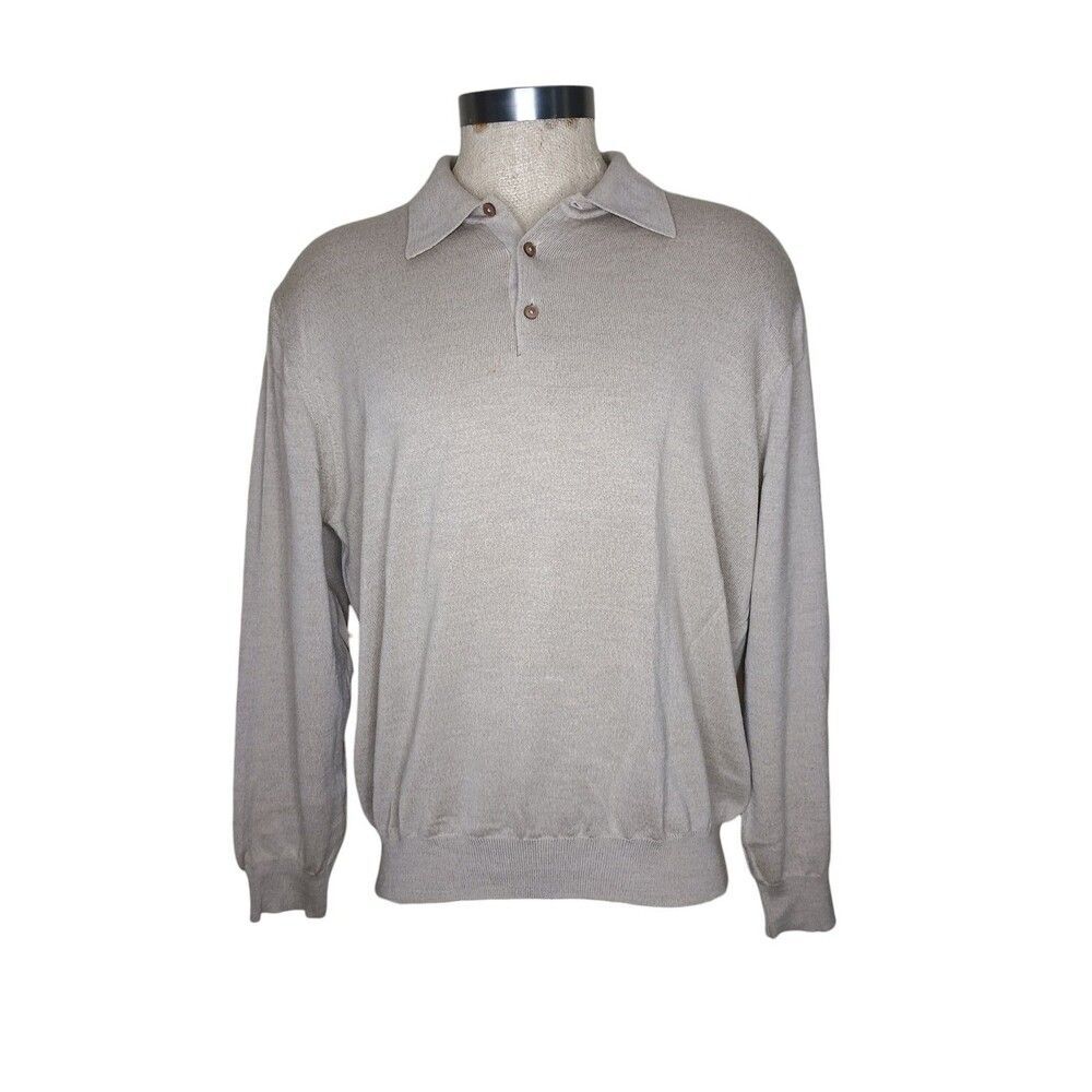 John W. Nordstrom Sweater Mens XL Beige Lightweight 100% Extra Fine Merino Wool